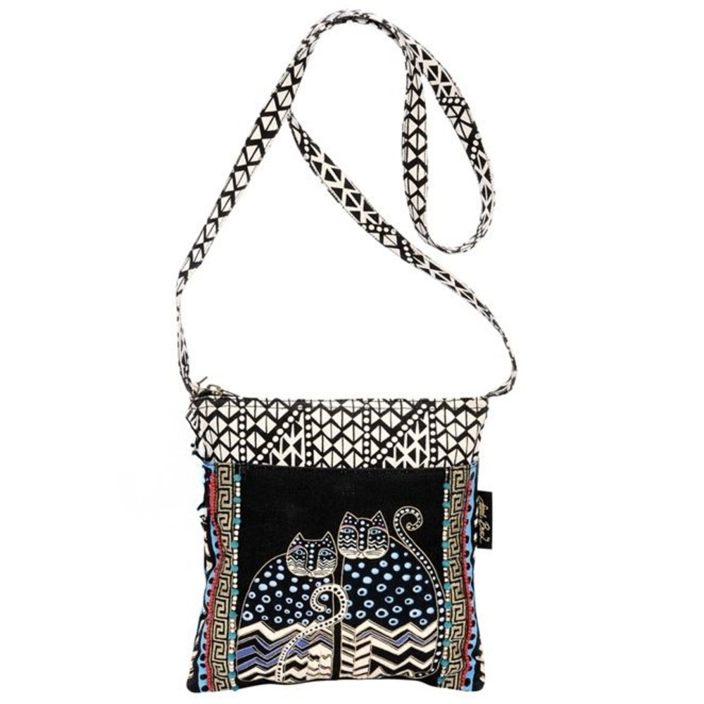 Laurel Burch Crossbody Tote Zipper Strap-Spotted Cats Beads Kitty